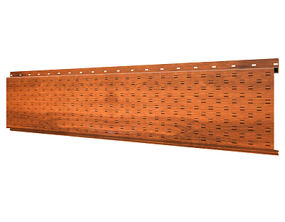 Линеарная потолочно-стеновая панель с ПЕРФОРАЦИЕЙ для вентиляции Кедр Темный 3Д SteelArt Россия