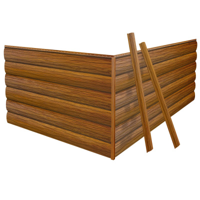 Фото сайдинга металлического (металлосайдинга) Бревно Рубленое 4Д под бревно дерево Орех покрытие Printech для фасада дома