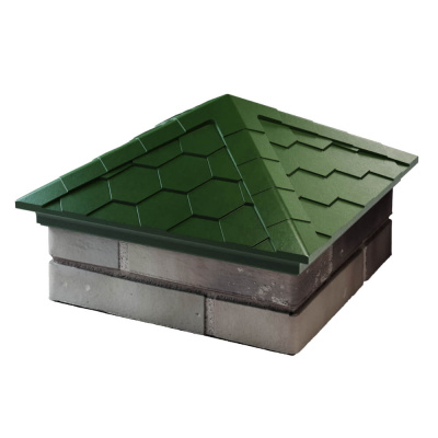 Колпак на столб забора EVEREST Зеленый 1,5х1,5 кирпича Черепица размер под посадку 390х390мм фото 2